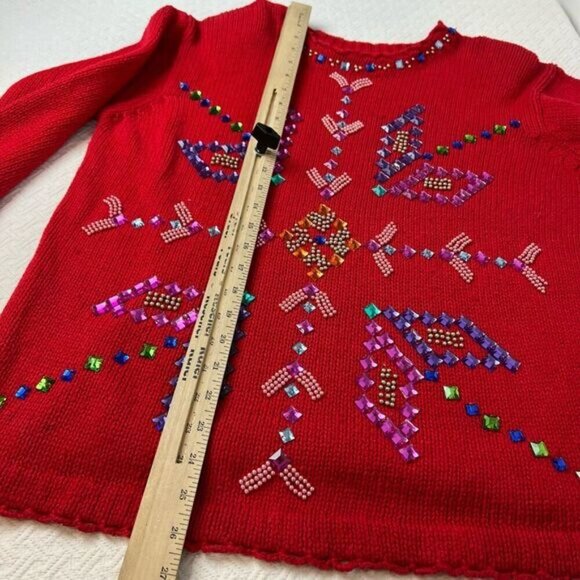Vintage Joule Vintage Jeweled Sweater Women's Size M / L Bedazzled Christmas Red - Picture 9 of 15